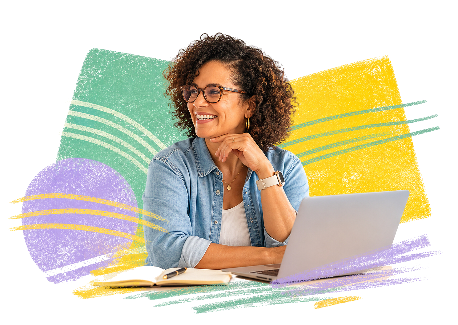 A learner working at her laptop